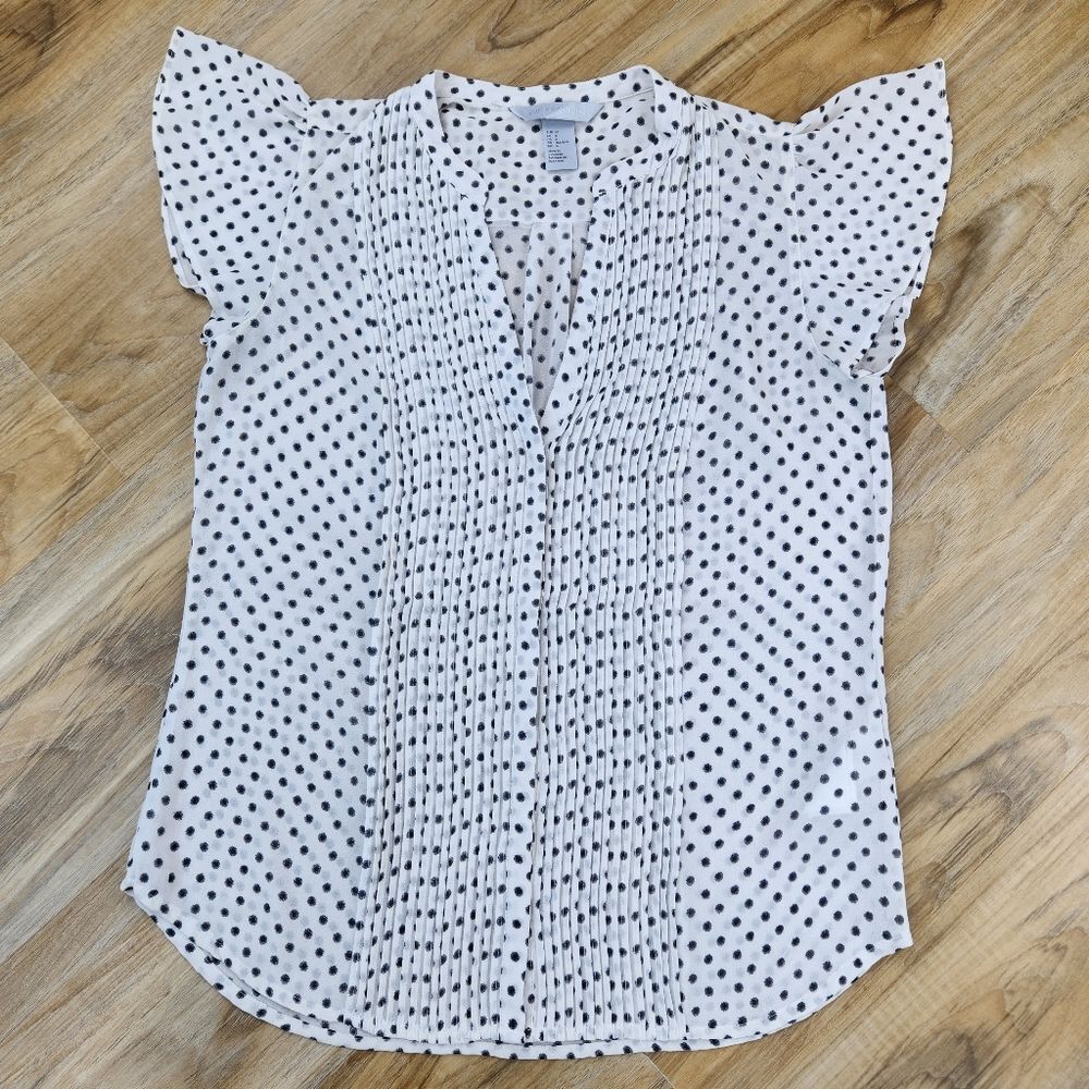 💛H&M Cream w/Black Polka Dot Buttoned Flutter Sleeve Top Size 6